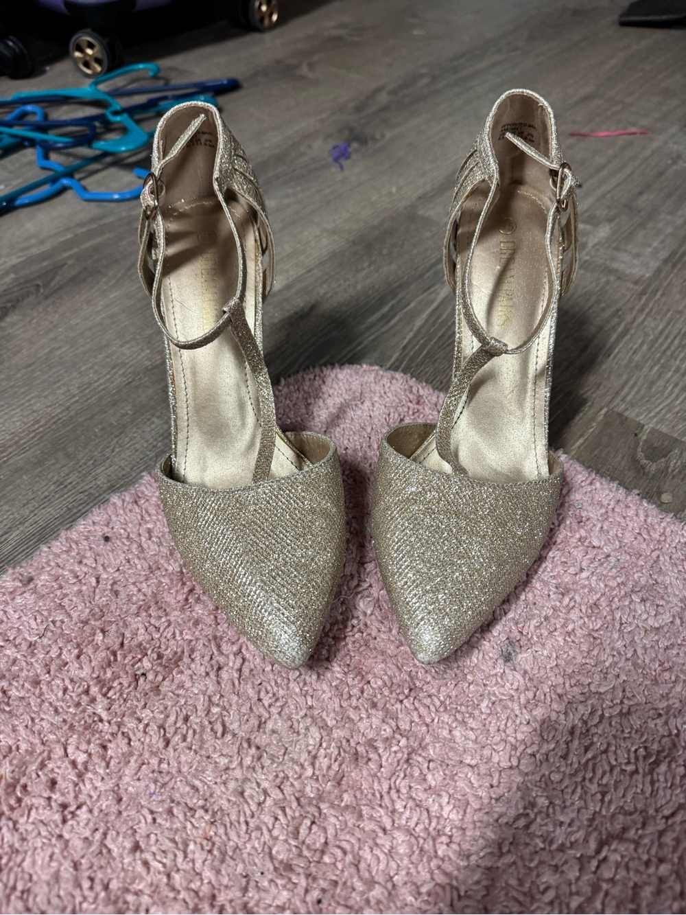 Dream Pairs Glitter Pointed-Toe Ankle-Strap Heels in champagne